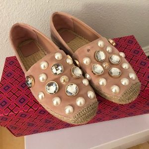 Tory Burch pink velvet espadrilles